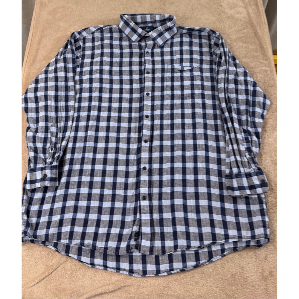 Buttoned Down Shirt Mens size 3XL Linen Cotton Gingham Check Classic Fit EUC‎